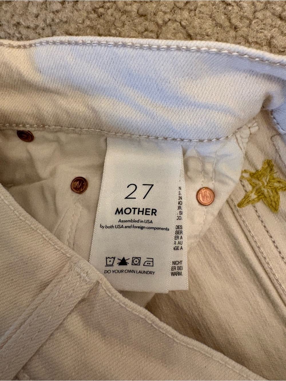 MOTHER White Denim Shorts with Gold Star Embroidery - Picture 5 of 5